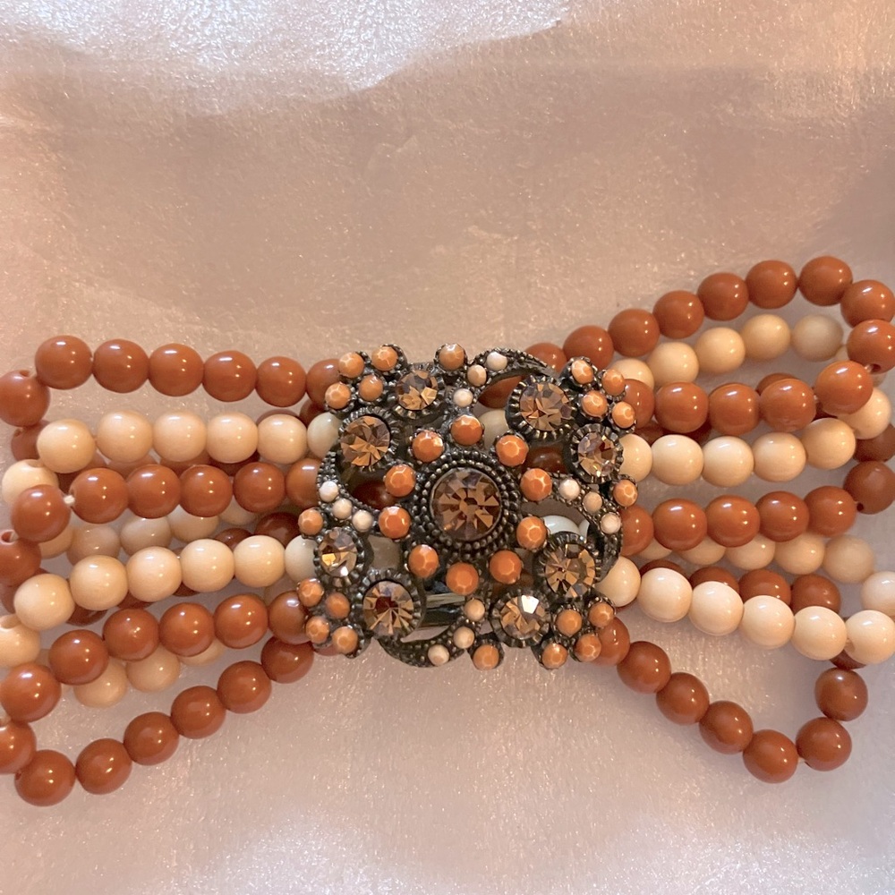 Wood bead and jeweled bracelet